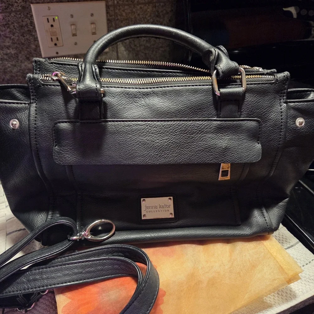 Jenna Kator Collection Vegan Leather Black Satchel Crossbody